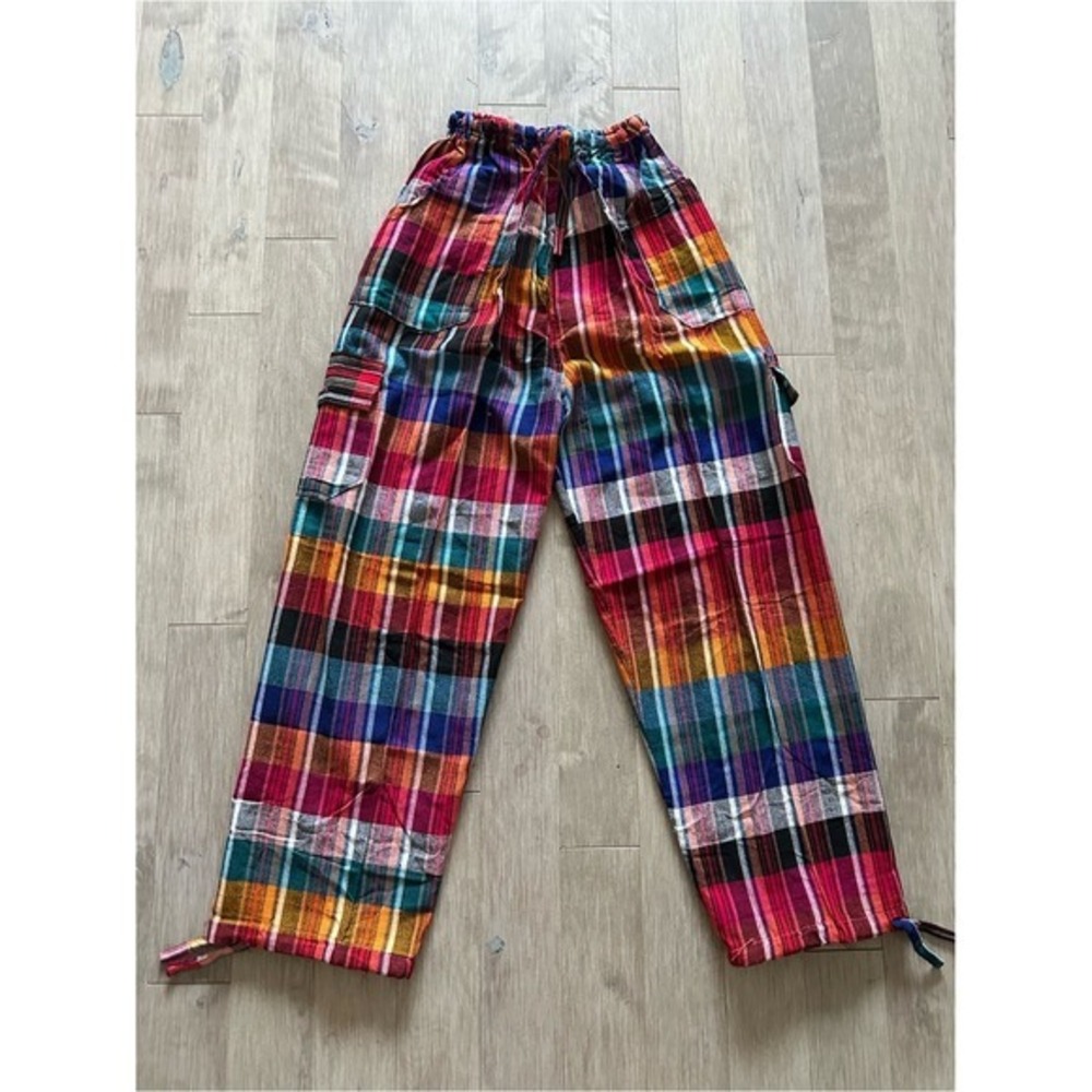 Peru/Ecuador Handmade Cotton Boho Striped Multicolor Pants Joggers Large